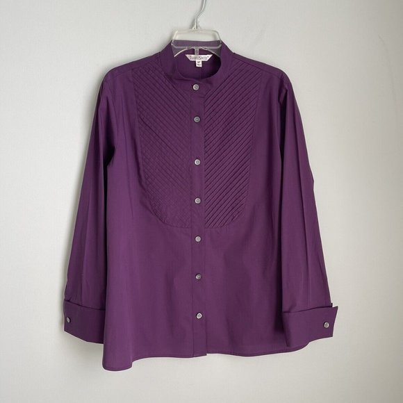 TravelSmith Purple Womens Long Sleeve Button Down Tunic Pleated - Picture 1 of 6